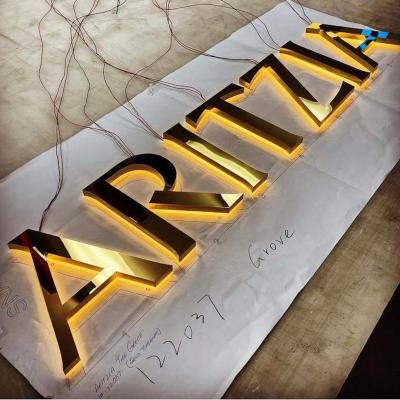 China Buildings High-quality China Company led wall sign lit signs custom letter with backlit lighted mirror stainless steel for sale