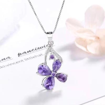 China Vintage Fashionable Income European and American Amethyst Four Leaf Clover Lucky Pendant A Gift of Love for sale