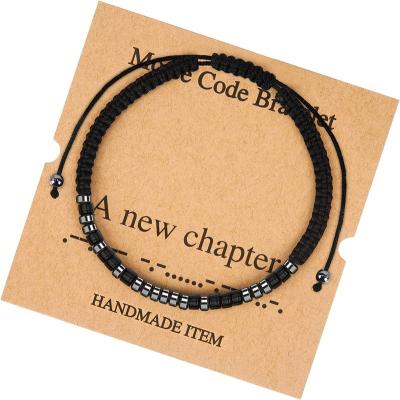 China Other Morse Code Bracelets For Women Men,String Bracelets,Adjustable Bracelets Gifts Bracelets With Black Hematite Beads for sale