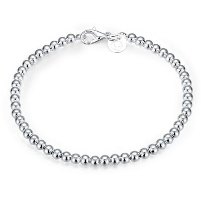 China Handmade Pearl Ball Strand Silver Plated 4mm Chain Bracelet For Women for sale