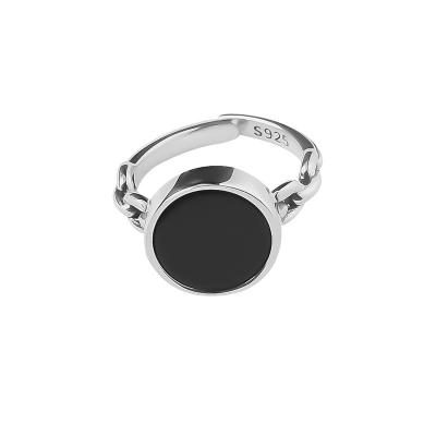 China New Design Cavity Ring For Women Black Enamel Classic Vintage Color Jewelry Accessories Silver Round High-end Fashion Jewelry Accessories for sale