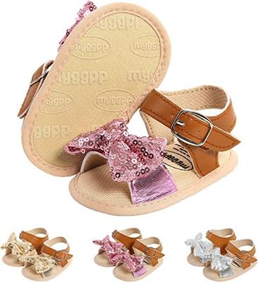 China Unique Bowknot Rubber Babyshoes-191 Princess Flat Shoes Flower Walker Crib Dress Shoes Anti-Slip Infant Boys Toddler Sandals Babies First for sale