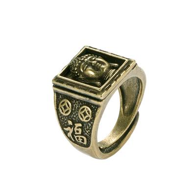 China Europe Bronze Handwork Buddha Ring Fashion Brass Material Open Men's Buddha Ring Retro for sale