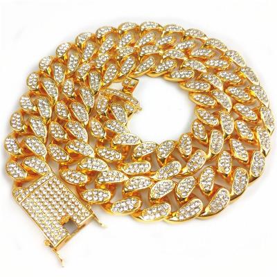 China FASHIONABLE High Quality Cuban Chain Men's Miami Cuban Chain Men's Hip Hop Necklace Gold Finish Rhinestone Hip Hop Necklace for sale