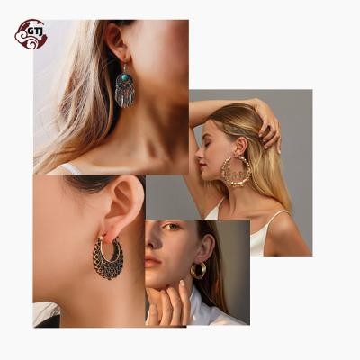 China Factory direct sale FASHIONABLE hot-selling earrings alloy gold geometric earrings retro cavity material earrings for sale