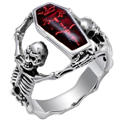 China Retro Hot Selling Religious Style Punk Ring Vampire Thai Silver Skull Men's Batting Personality Ring for sale