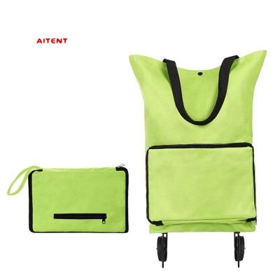 China Wholesale Minimalist Household Polyester Tug Travel Luggage Shopping Cart Supermarket Trolley Folding Bag With Wheels for sale