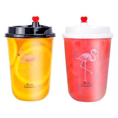 China 700ml 500ml 360ml Capacity Injection PP Plastic Bubble Tea Cups with Cup Lid Drinking Cup for sale