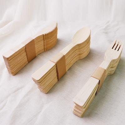 China Bamboo Tableware Customized Biodegradable Disposable Fork Spoon Knife for Green Meals for sale