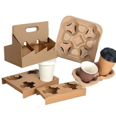 China Coffee Holder Custom Paper Pulp 2/4 Cup Hot Drink Cup Carrier Tray Pulp Cup Holder for sale