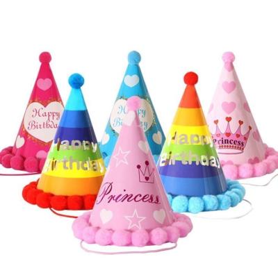 China Customized End Hairball Paper Birthday Hat for Baby One Year Old Adult Party Pointy Hat for sale