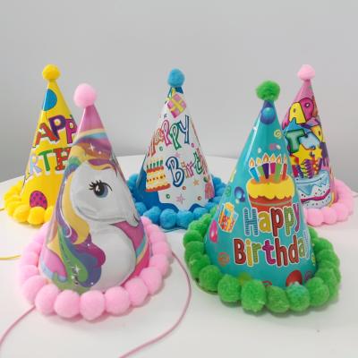 China Customization Crown Birthday Hat Cake Decoration for Adult Child Baby Party Hairball Hat for sale