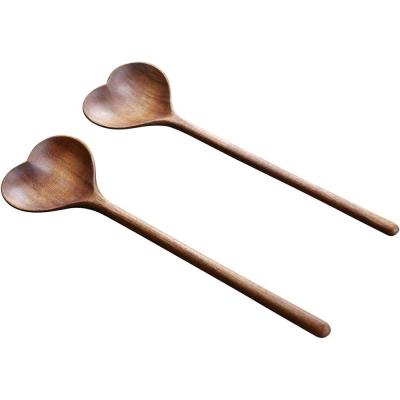 China Eco-Friendly Kitchen Bamboo Acacia Wood Heart Spoon Heart Shaped Wooden Spoon Customized for sale