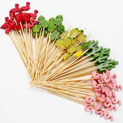 China Style Straight Bamboo Fruit Fork BBQ Bamboo Long Flat Skewer Bamboo Kebab Fruit Stick for sale