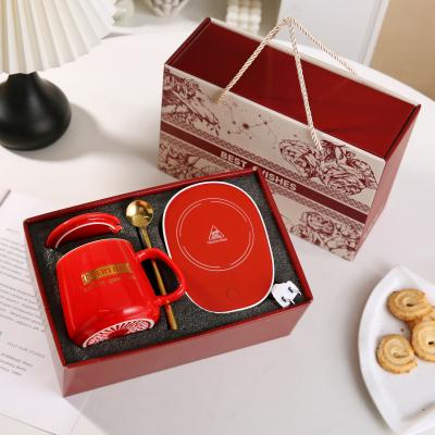 China US Business Office Home Gift Set Smart Mug Electric Heating Cup USB Heating Coaster Ceramic Coffee Mug Warmer Cup for sale