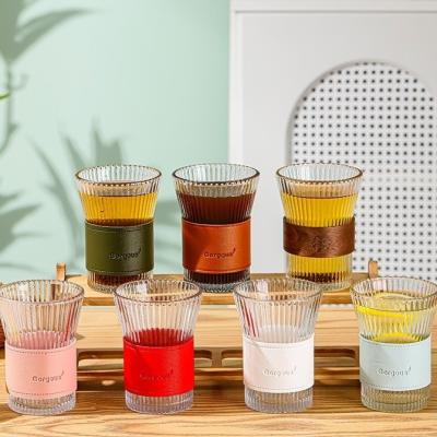 China Daily High Temperature and Heat Resistant Glass Cup for Coffee Tea Milk Vertical Grain Design for sale