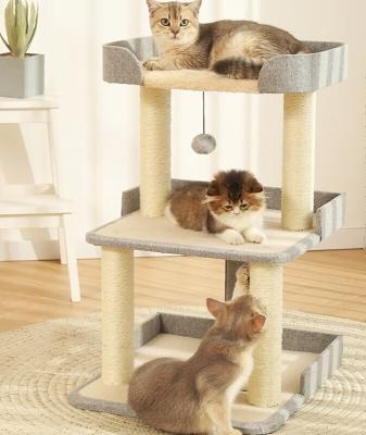 Cina Richiesta personalizzata Tre strati Sisal Cat Tree Scratcher con opzione di stampa del logo in vendita