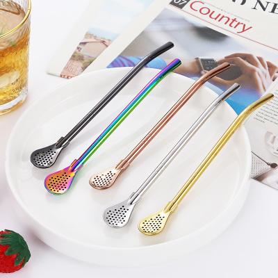 China Initial Payment Detachable 304 Stainless Steel Straw Spoon Mate Tea Filter Straws for sale