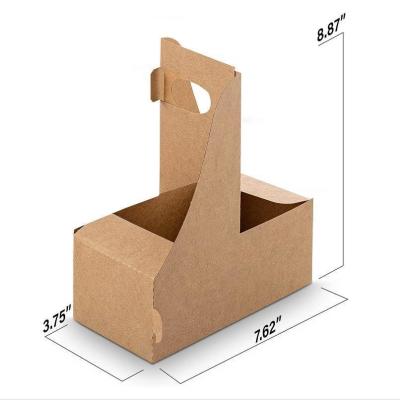 China Hot Cold Drinks 2 Cup Carrier Kraft Fashion Disposable Paperboard Beverage Cup Holder for sale