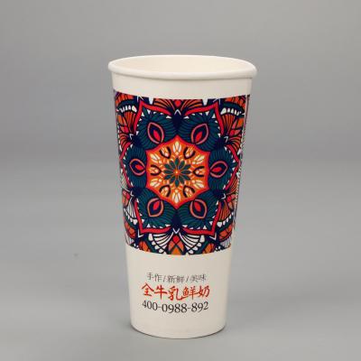 China Single Wall Takeaway Paper Cup with Sleeves and Lids 32oz /1000ml Custom Coffee Plastic Free for sale