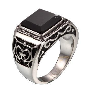 China Trendy Wholesale Fashion Stainless Steel Black Agate Ring Designs For Men for sale