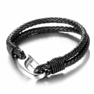 China FASHIONABLE Wholesale Mens Jewelry Valentines Day Gifts Stainless Steel Braided Leather Bracelet for sale