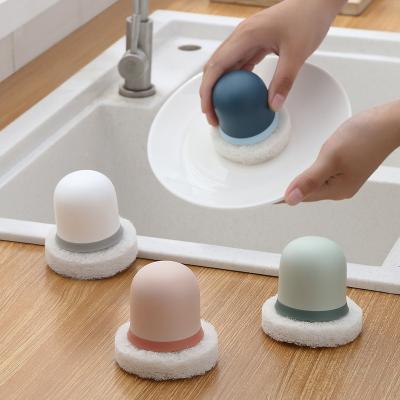 China Viable Small Kitchen Round Handle Soap Dish Pot Wash Cleaning Dispensing Brush for sale