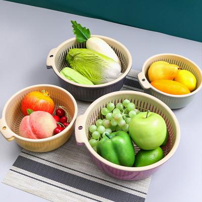 China Sustainable Multi Function Kitchen Tools Double Layer Fruit Vegetable Washing Plastic Drain Basket for sale