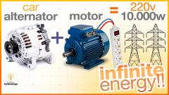 Get Free Energy with AC Motor and Car Alternator 