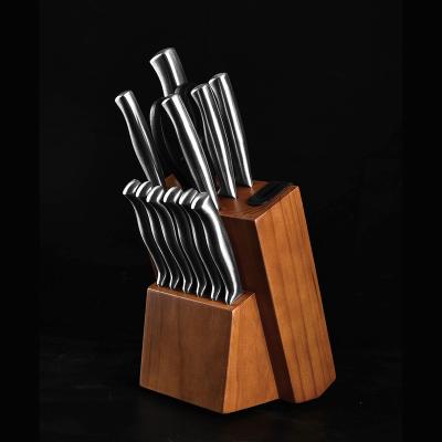 China Sustainable Multifunctional 14Pcs Self Sharpening Wooden Block German Stainless Steel Chef Cooking Kitchen Knife Set for sale