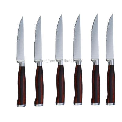 China Sustainable Wholesale Profession Kitchen 6Pcs Stainless Steel Black Steak Knife Set With Wooden Handle for sale