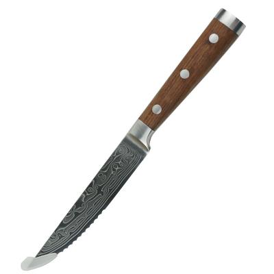 China Sustainable Professional Multifunctional Kitchen Knife Damascus Steak Knife With Triple Riveted Wooden Handle for sale