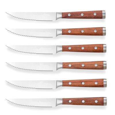 China Viable Low Price Wholesale China Stainless Steel Triple Riveted 4.5 Inch Serrated 6 Piece Steak Knife Set for sale