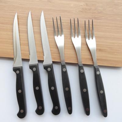 China Sustainable Professional Custom Design Stainless Steel Steak Knife And Fork Set With Pom Handle for sale