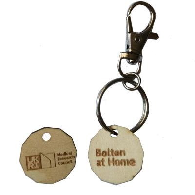 China Advertising New Shape One Book Supermarket Shopping Cart Promotional Book Trolley Coin Shopping Wooden Key Ring for sale