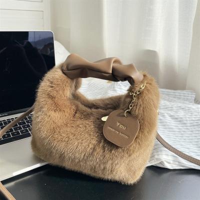 China New Fashion Designer Plush Tote Bag Purses Small Fall Winter Plush Faux Fur Luxury Soft Women Tote Hand Bags For Girl for sale