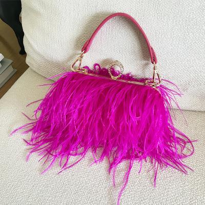 China Newest Fashinable Fashion Feather Party Evening Clutch Bag Designer Tassel Bag Women Wedding Clips Handbags Small Shoulder Chain Bag for sale