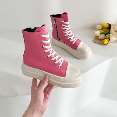 China New Women's High Top Chunky-soled Side Zipper Canvas Ladies Lace-up Casual Shoes Lightweight Fashion Popular Design for sale