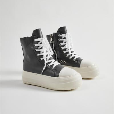 China New Bottom Shoes Side High Top Light Weight Thick Zipper Canvas Students Women Lace Up Casual Sneaker for sale