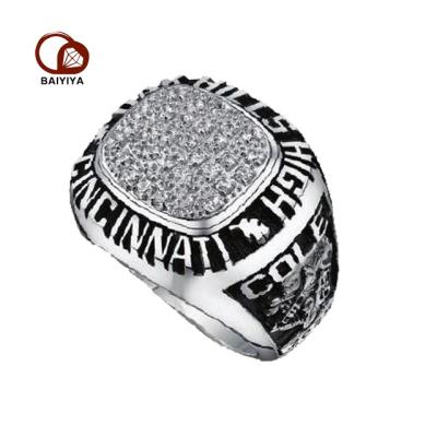 China FASHIONABLE High Quality Green Stone Zircon Ring Custom Men's Sports Silver High School Ring For Graduation for sale