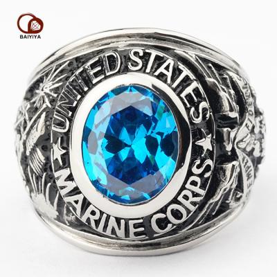 China TRENDY Custom Design College Graduation Blue Stone Rings For Men for sale