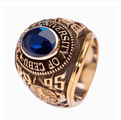 China Factory Custom 2005 Class None Fading Plating Men's Deep Engraved School College Ring With 18k Gold Plating For Guaduation for sale