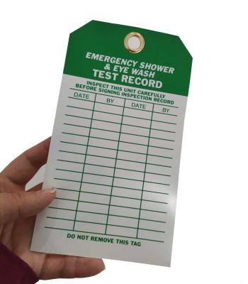 China Emergency Shower And Eyewash Test Record Tag 4 In. X 7 In. 2 Side Vinyl Inspection Tag for sale