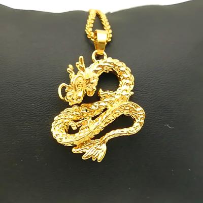 China Copper Alloy New 2019 Style Copper Plated 24K Gold Large Chinese Dragon Pendant Necklace for sale