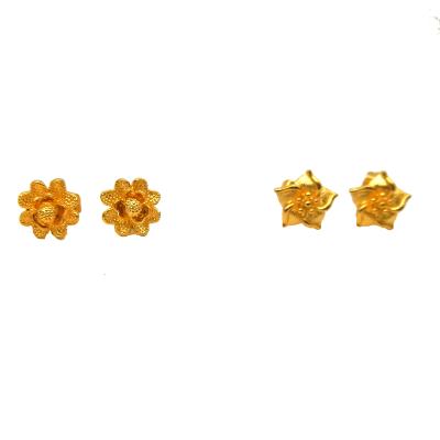 China Wholesale Copper Alloy Fashion 24K Gold Plated Flower Earrings Dubai Gold Stud Earrings Jewelry (Gold Plated Surface) for sale