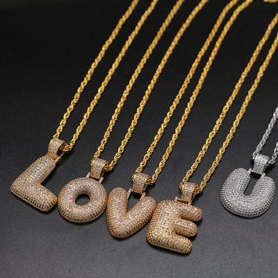 China Custom Hip Hop Hip Hop Fashion Silver Gold Rose Gold CZ Diamond Initial Alphabet Letter Pendant Necklace for sale