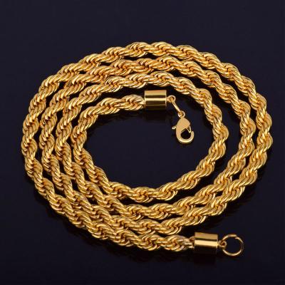 China High Quality Hops 18k/24K Gold Hip Hop Jewelry HL Plated Twist Rope Chain Copper Necklace for sale