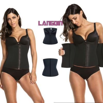 China LangQin Antibacterial Corset Women Neoprene Hook And Zipper Waist Trainer Set Sweat Body Shaper for sale