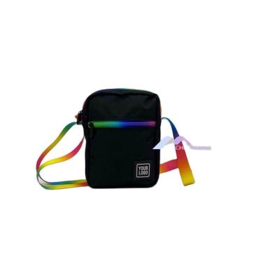 China Custom Waterproof Black Casual Zipper Pack Pussy Print Unisex Rainbow Cross - Body Bag for sale