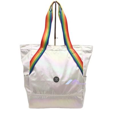 China Water Proof Solid Color Ladies Rainbow Handle Beach Metallic Waterproof Handbag Tote Bag for sale